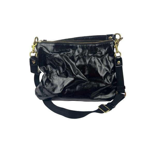 Coach Daisy Patent Leather Gloss Shoulder Bag Black Gold Zip Pendant - Picture 5 of 15